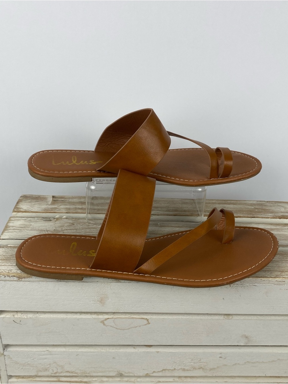 Lulus Avena brown vegan leather flat sandals women’s size 10 - Picture 3 of 14